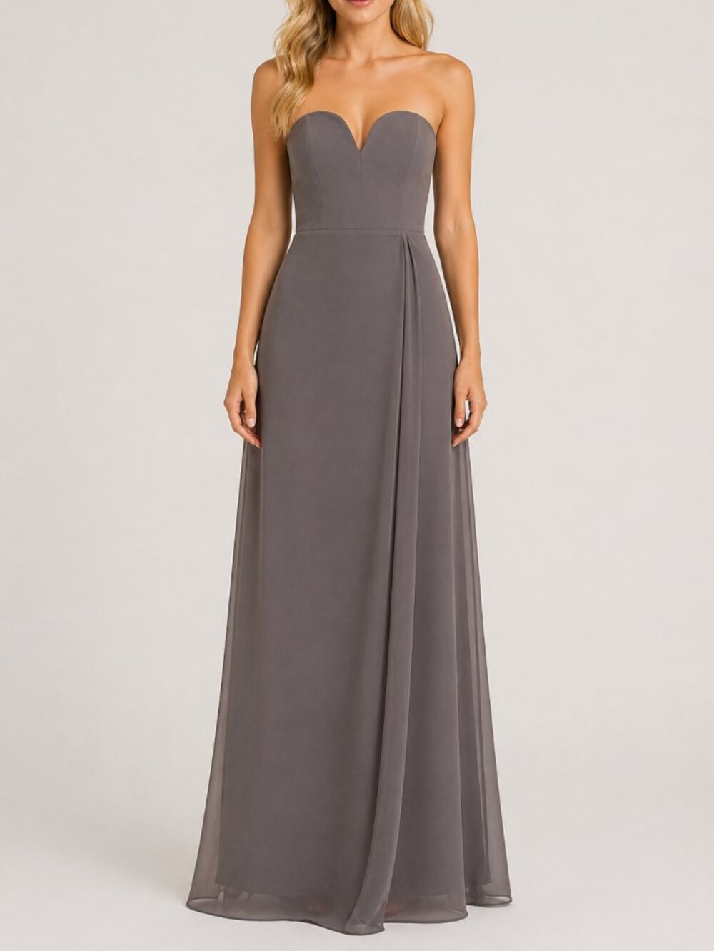 Fame & Partners Gray Strapless Maxi Gown Size 4 Minimalist Formal Dress